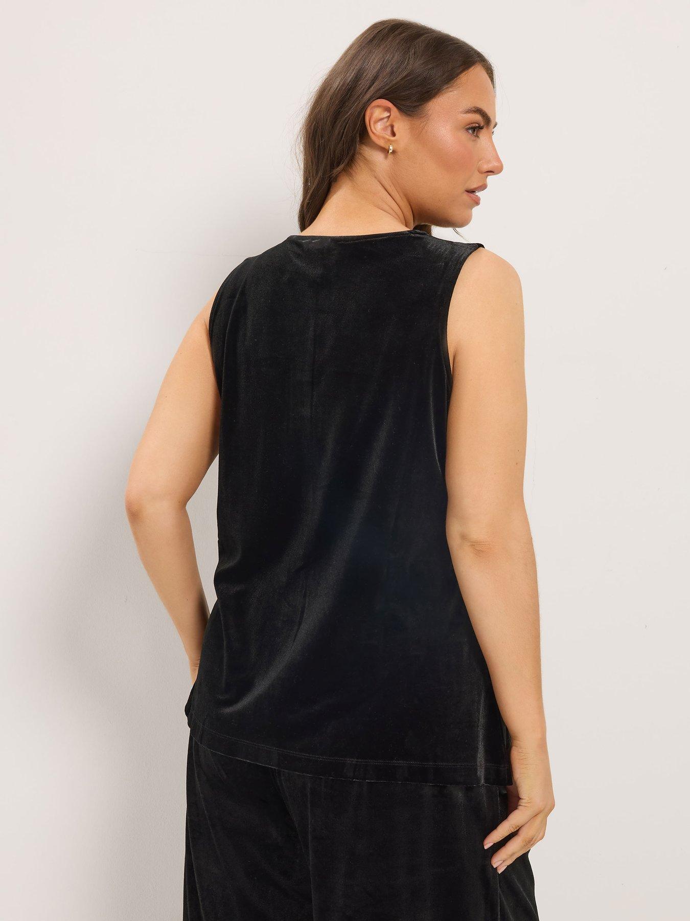 Image 2 of 4 of Yours Womens Curve Velvet Button Front Waistcoat - Black