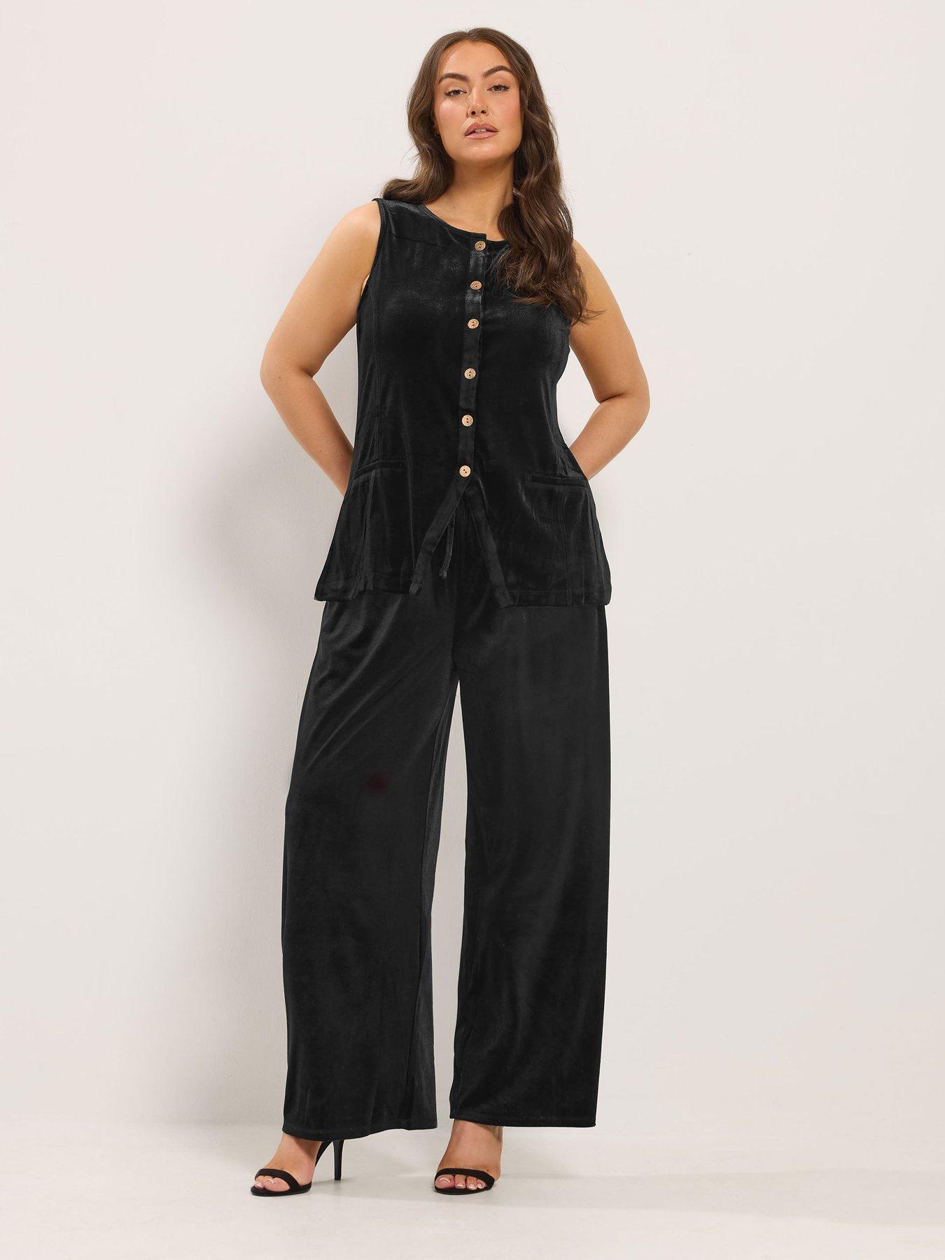 Image 3 of 4 of Yours Womens Curve Velvet Button Front Waistcoat - Black