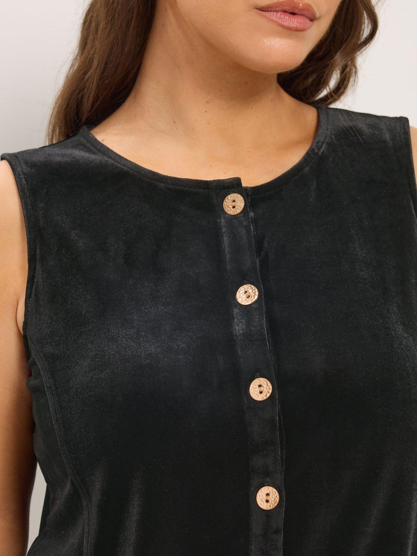 Image 4 of 4 of Yours Womens Curve Velvet Button Front Waistcoat - Black