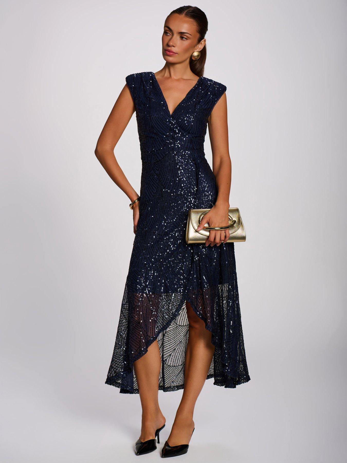 Image 1 of 7 of Jolie Moi Sequin V Neckline Maxi Dress