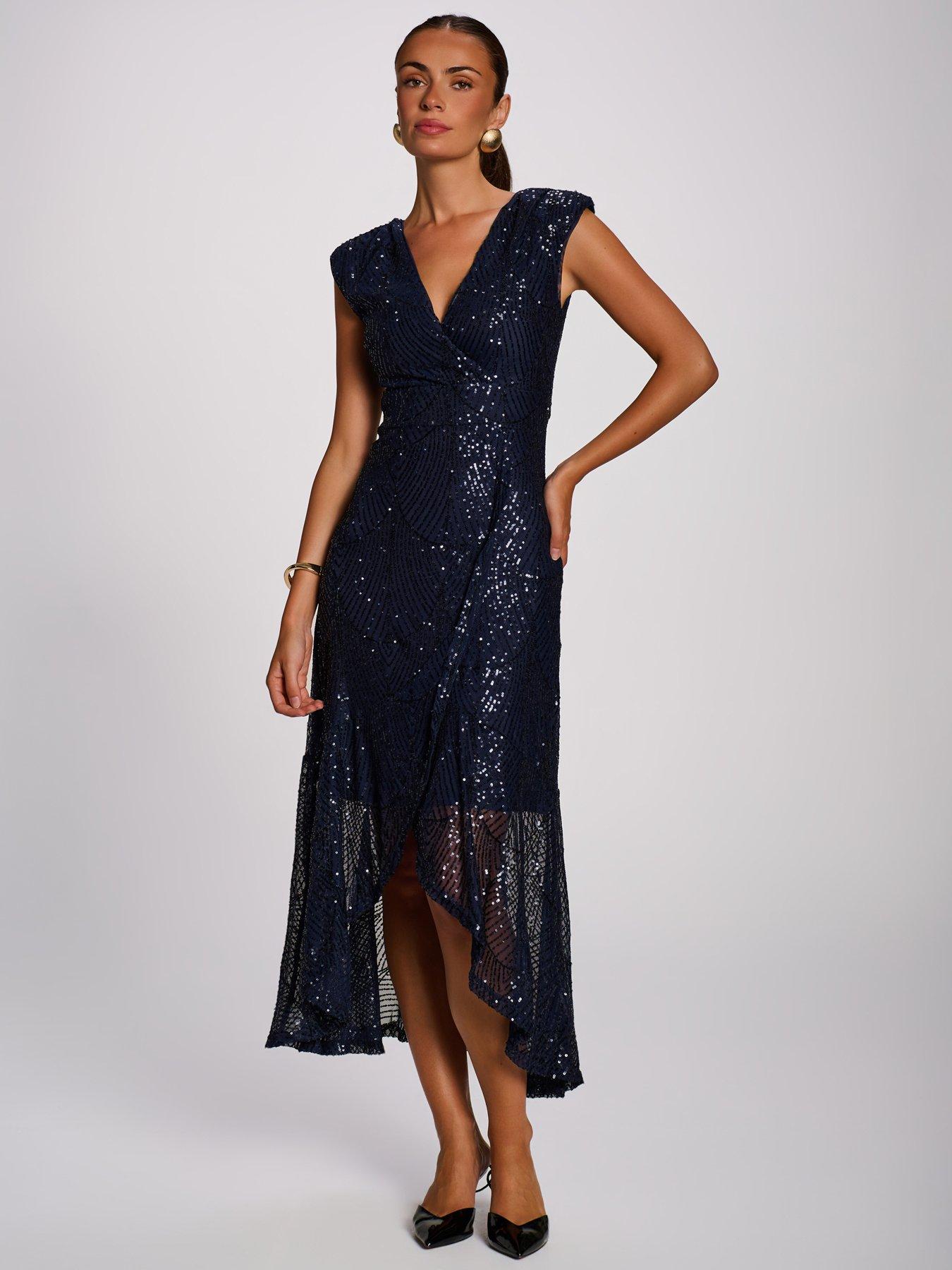 Image 6 of 7 of Jolie Moi Sequin V Neckline Maxi Dress
