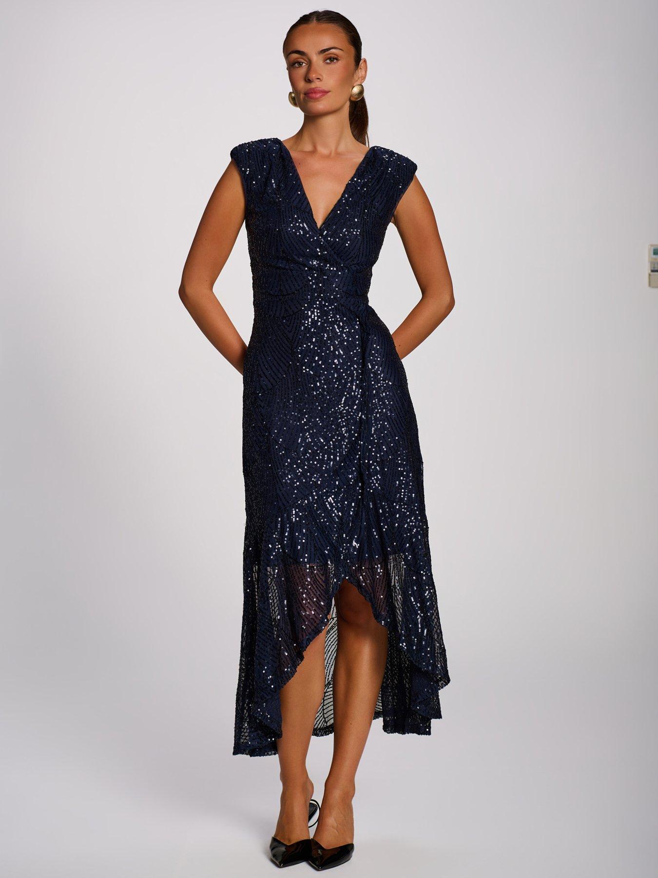 Image 7 of 7 of Jolie Moi Sequin V Neckline Maxi Dress