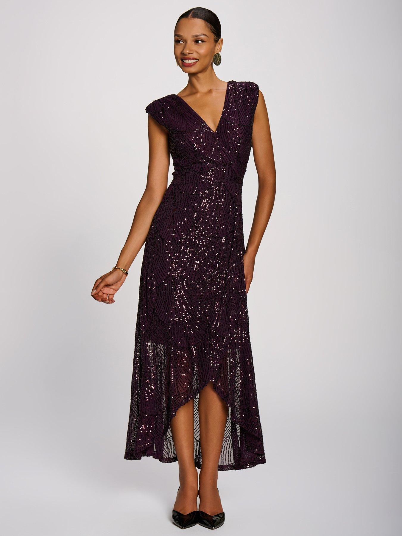 Image 1 of 7 of Jolie Moi Sequin V Neckline Maxi Dress