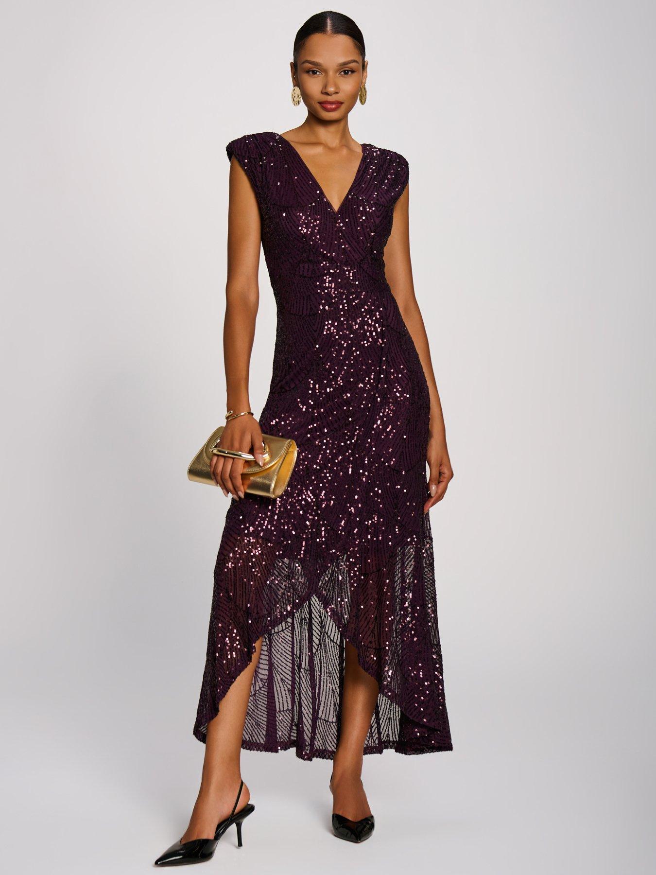 Image 3 of 7 of Jolie Moi Sequin V Neckline Maxi Dress