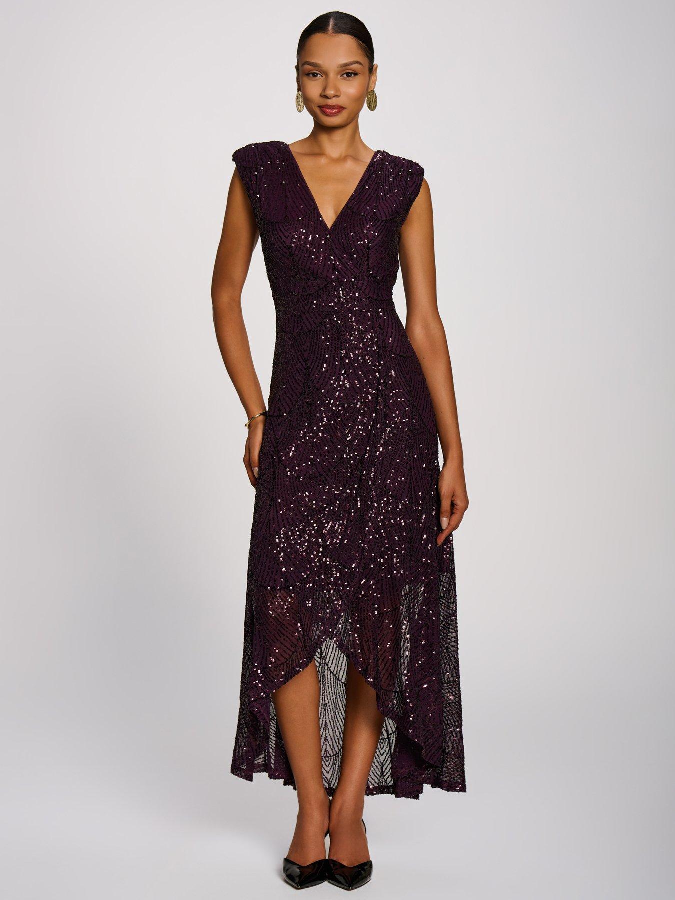 Image 6 of 7 of Jolie Moi Sequin V Neckline Maxi Dress