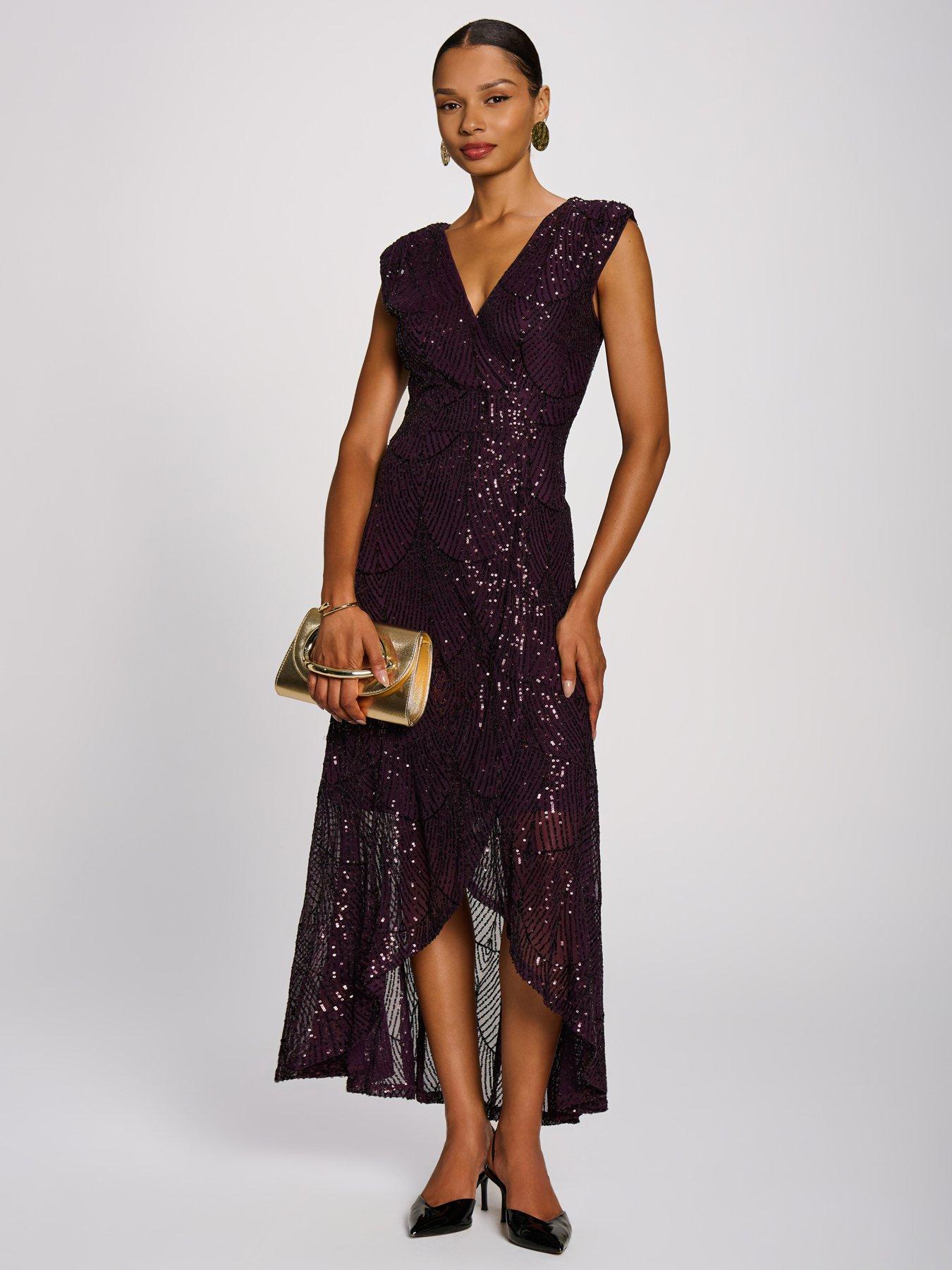 Image 7 of 7 of Jolie Moi Sequin V Neckline Maxi Dress