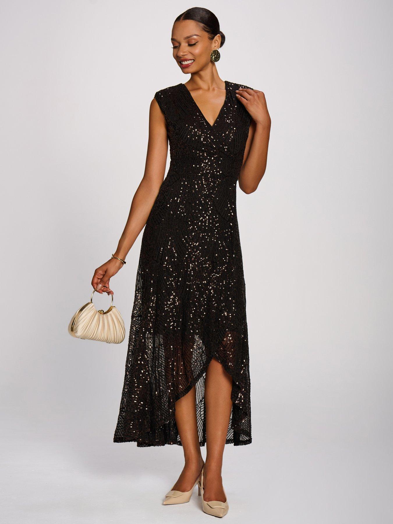 Image 1 of 7 of Jolie Moi Sequin V-neck Maxi Dress