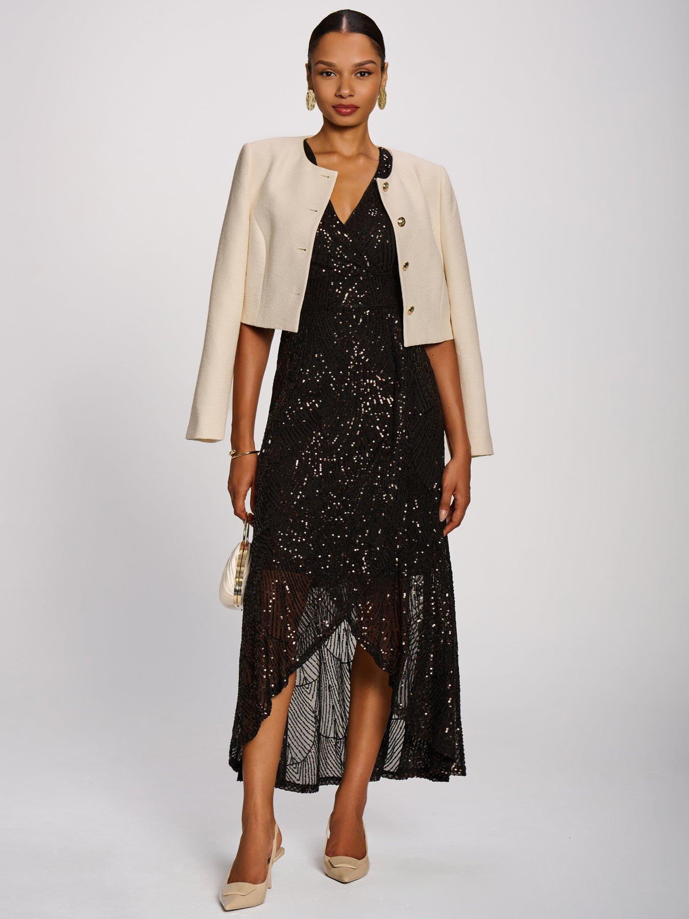 Image 6 of 7 of Jolie Moi Sequin V-neck Maxi Dress