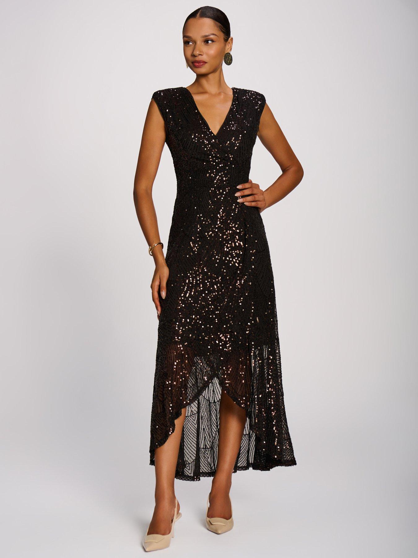 Image 7 of 7 of Jolie Moi Sequin V-neck Maxi Dress