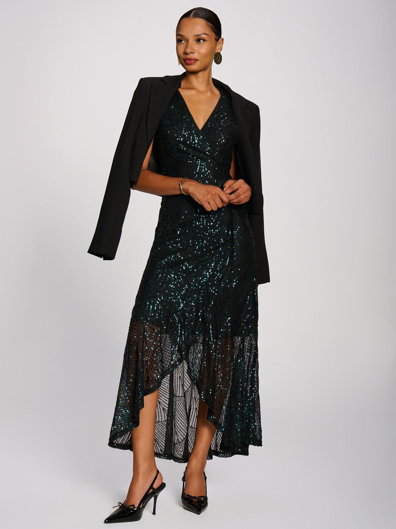Image 7 of 7 of Jolie Moi Womens Sequin V-neck Maxi Dress - Green