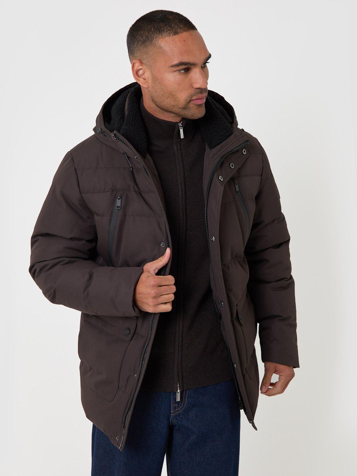 Image 1 of 6 of Threadbare Showerproof Hooded Puffer Coat With Borg Lined Hood In Chocolate Brown