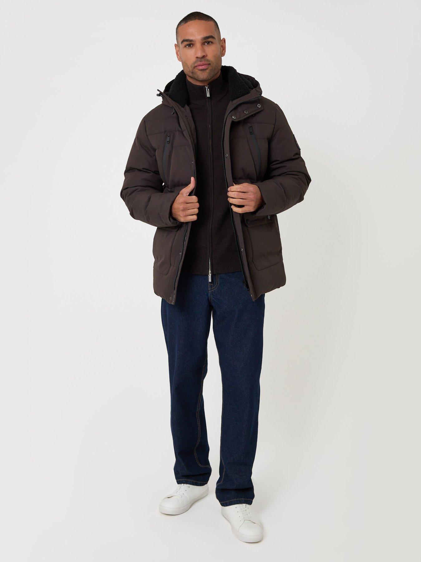 Image 3 of 6 of Threadbare Showerproof Hooded Puffer Coat With Borg Lined Hood In Chocolate Brown