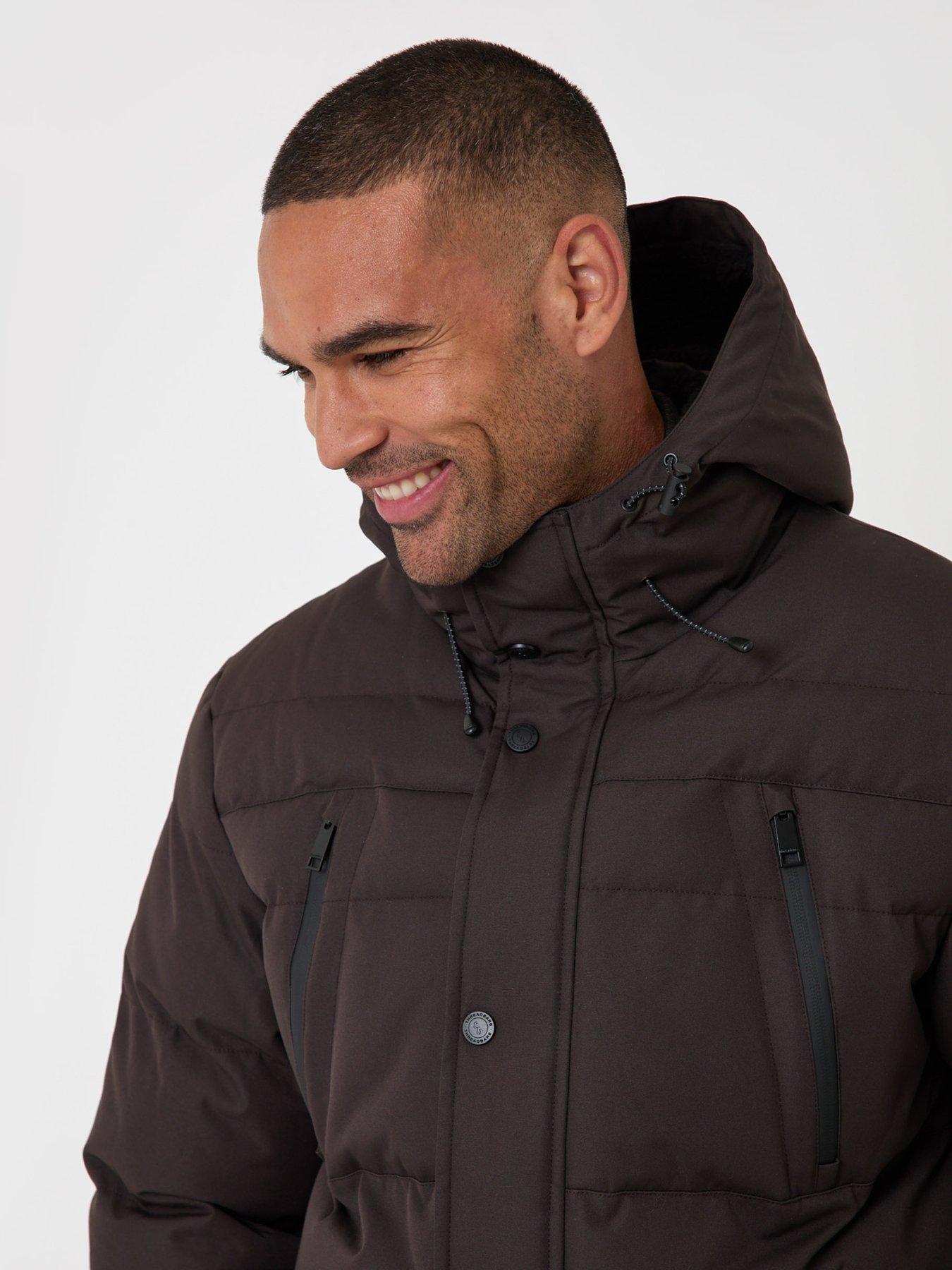 Image 4 of 6 of Threadbare Showerproof Hooded Puffer Coat With Borg Lined Hood In Chocolate Brown