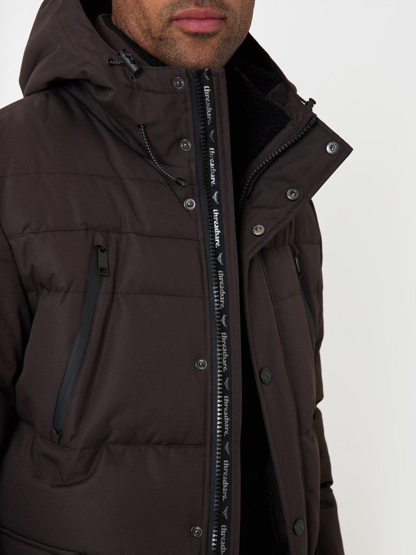 Image 5 of 6 of Threadbare Showerproof Hooded Puffer Coat With Borg Lined Hood In Chocolate Brown
