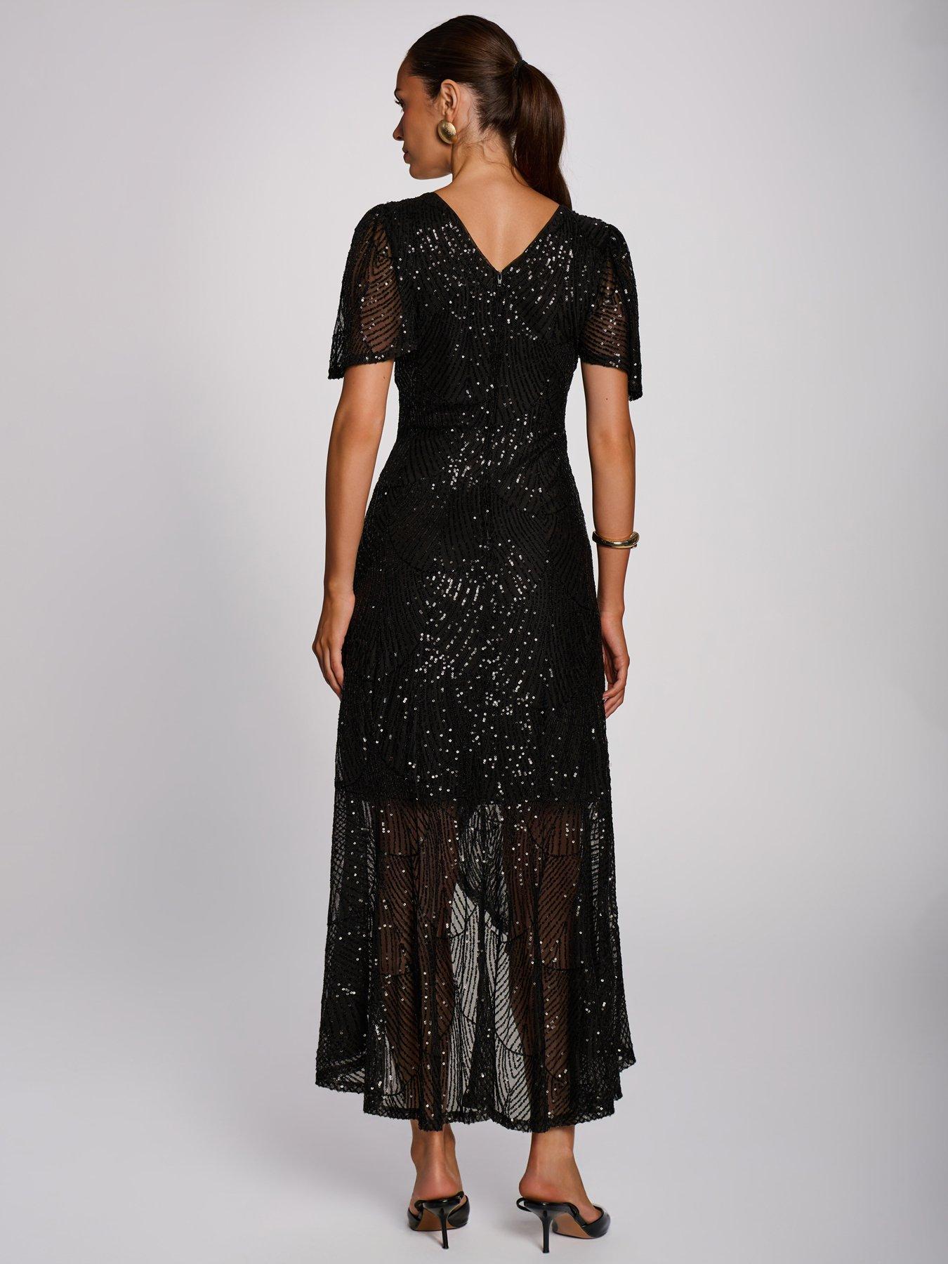 Image 2 of 7 of Jolie Moi Sequin Angel Sleeve Flare Hem Maxi Dress