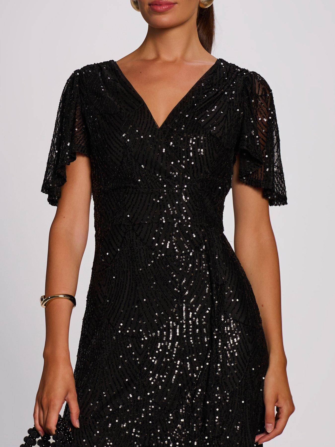 Image 4 of 7 of Jolie Moi Sequin Angel Sleeve Flare Hem Maxi Dress