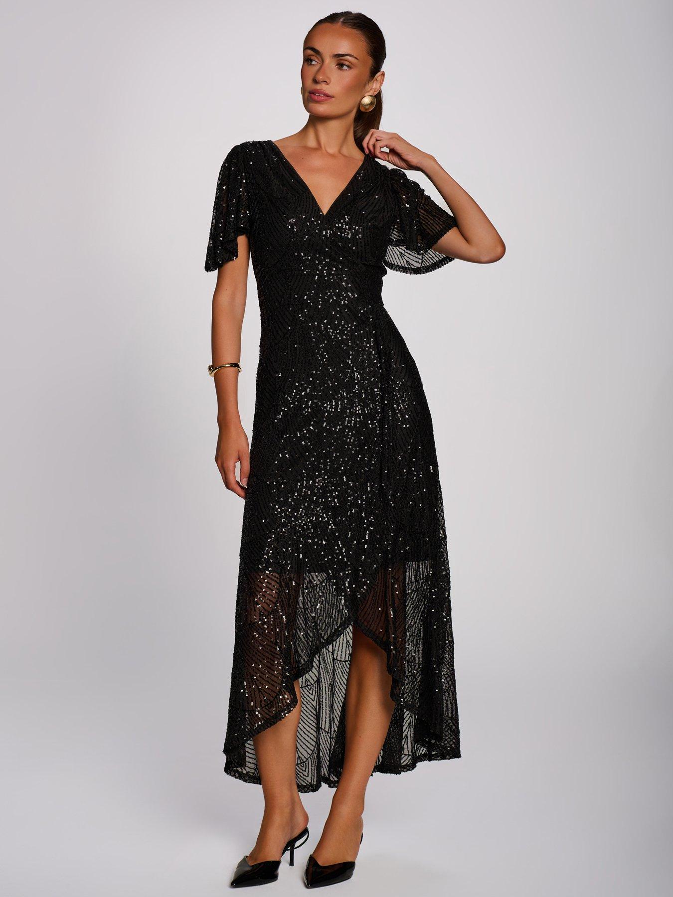 Image 5 of 7 of Jolie Moi Sequin Angel Sleeve Flare Hem Maxi Dress