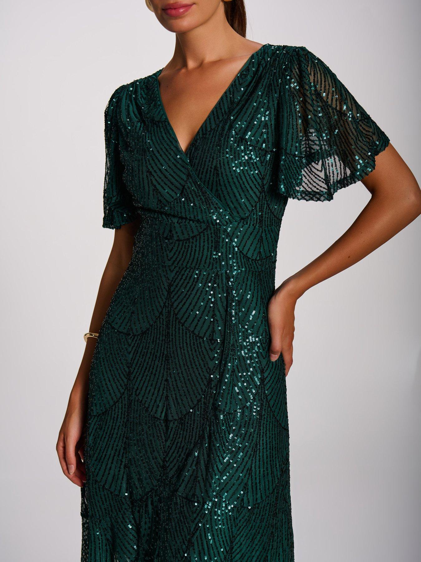 Image 4 of 7 of Jolie Moi Sequin Angel Sleeve Flare Hem Maxi Dress