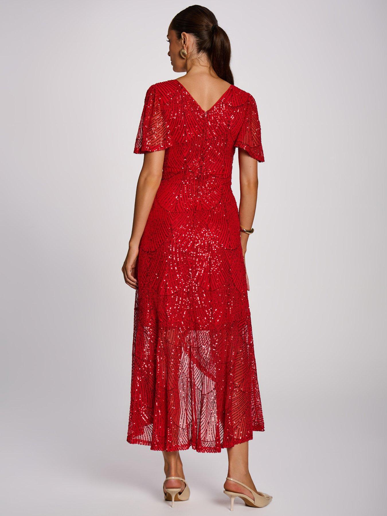 Image 2 of 7 of Jolie Moi Sequin Angel Sleeve Flare Hem Maxi Dress