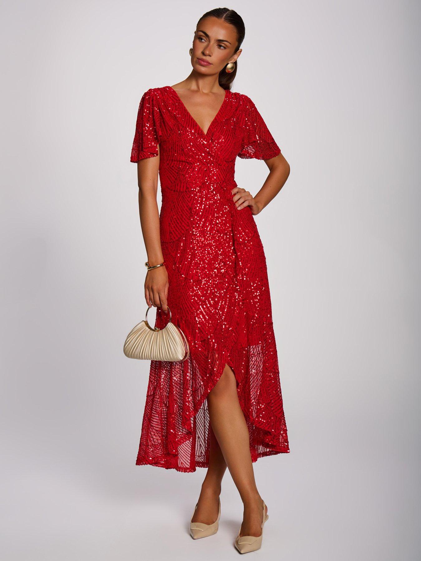 Image 3 of 7 of Jolie Moi Sequin Angel Sleeve Flare Hem Maxi Dress