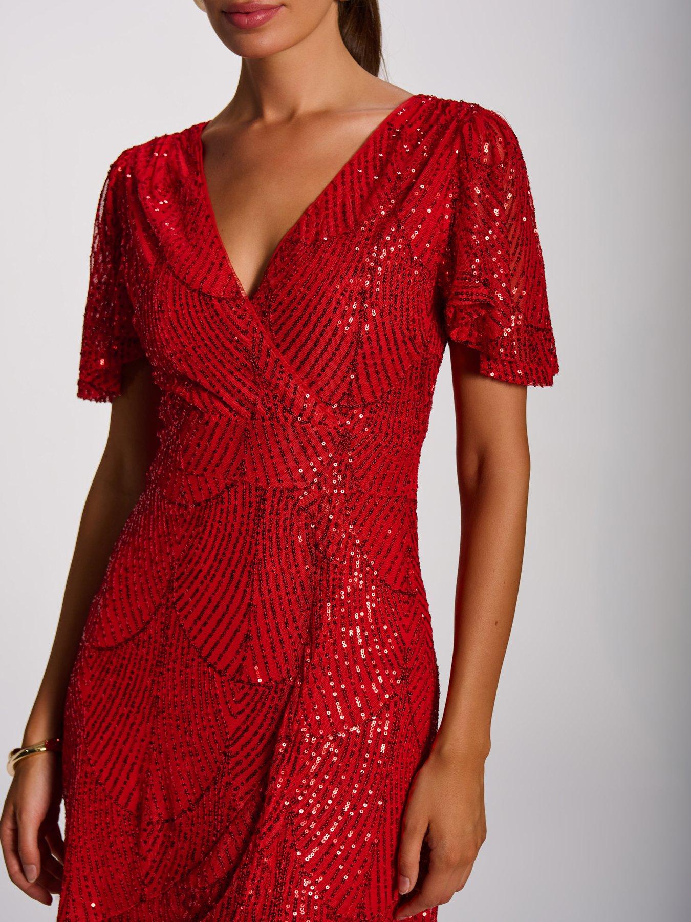 Image 4 of 7 of Jolie Moi Sequin Angel Sleeve Flare Hem Maxi Dress