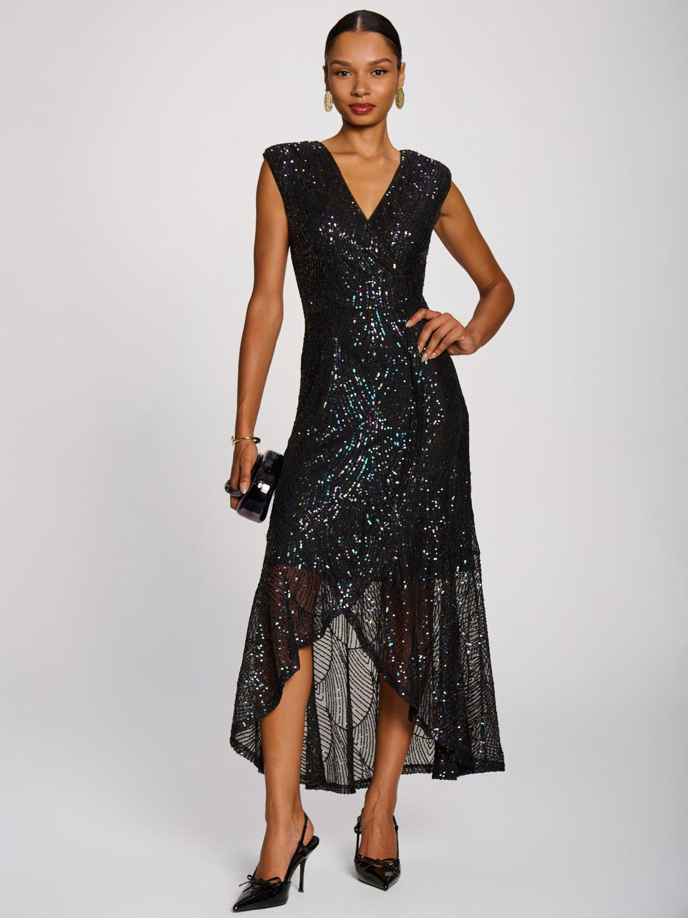 Image 1 of 7 of Jolie Moi Sequin V-neck Maxi Dress