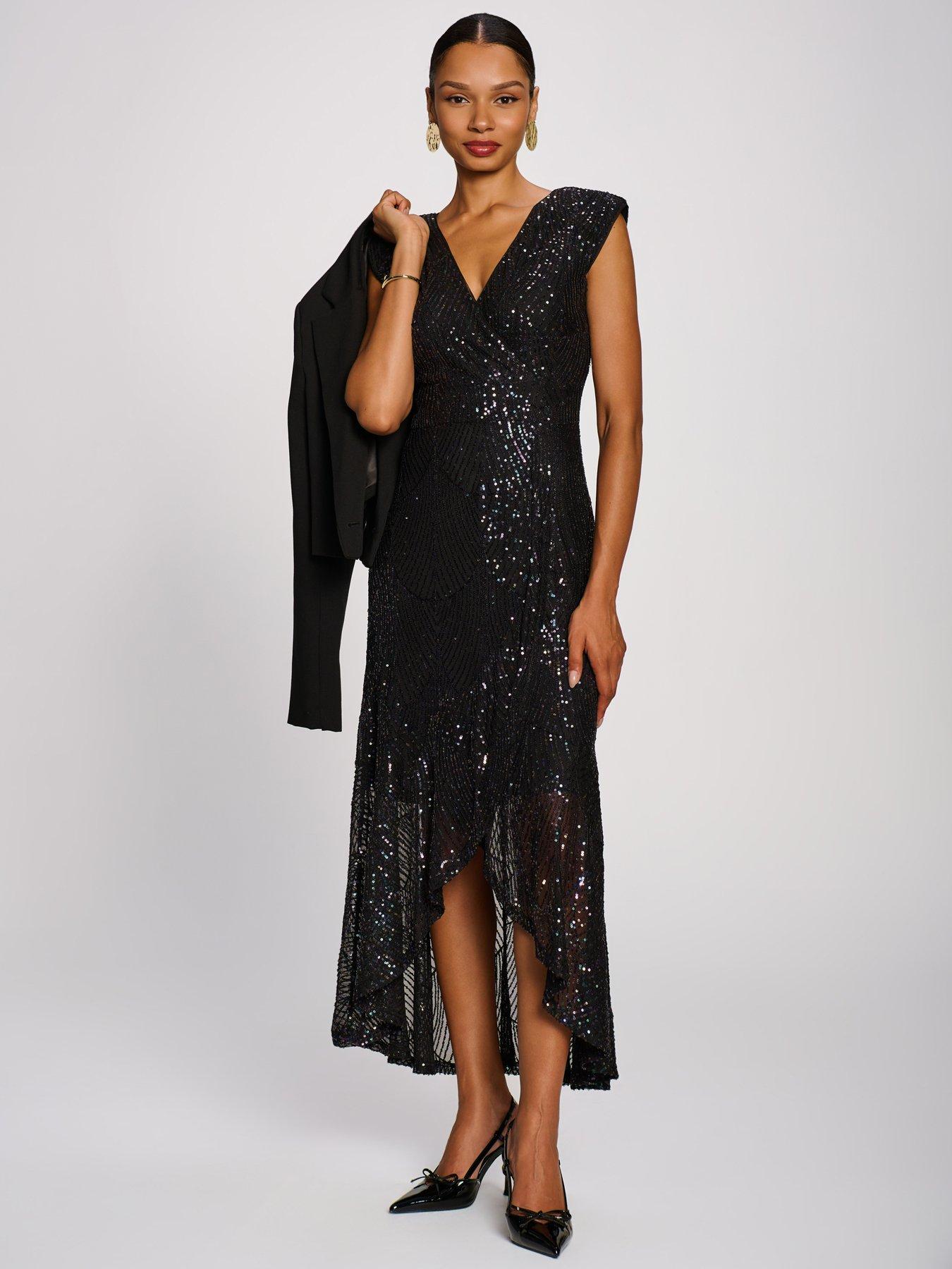 Image 7 of 7 of Jolie Moi Sequin V-neck Maxi Dress