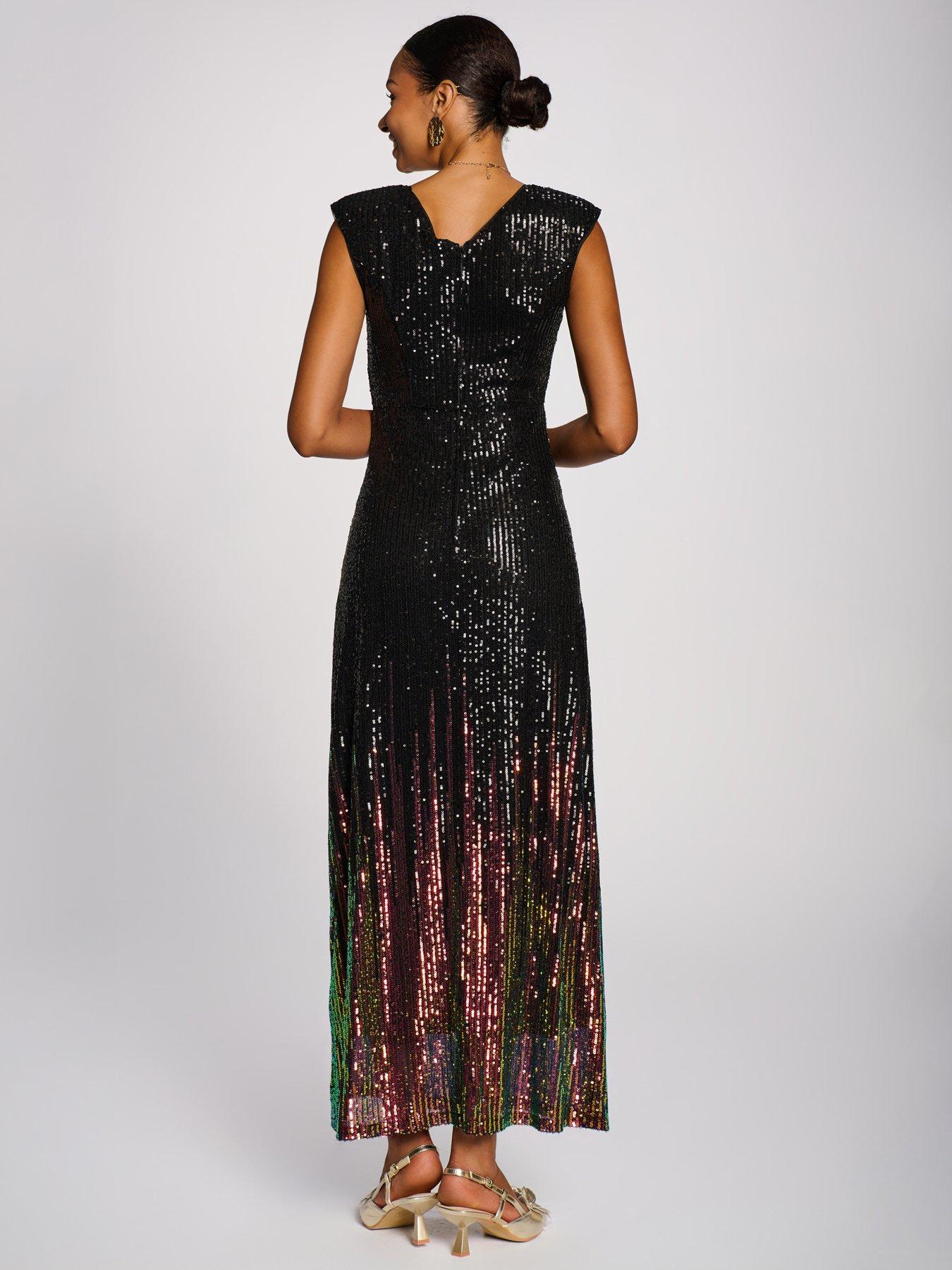 Image 2 of 7 of Jolie Moi Womens Multi Tone Patterned Sequin Maxi Dress - Black