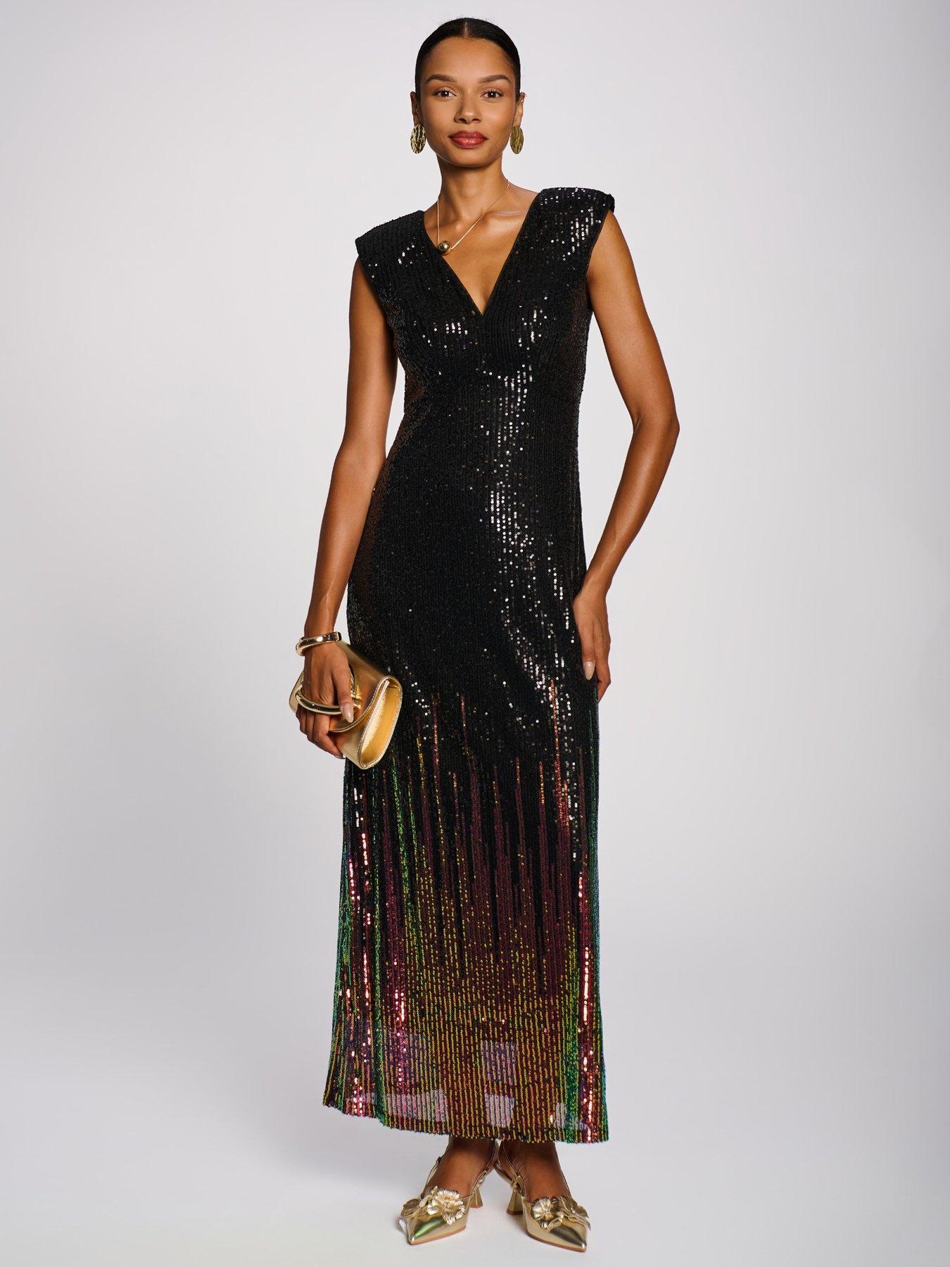 Image 3 of 7 of Jolie Moi Womens Multi Tone Patterned Sequin Maxi Dress - Black