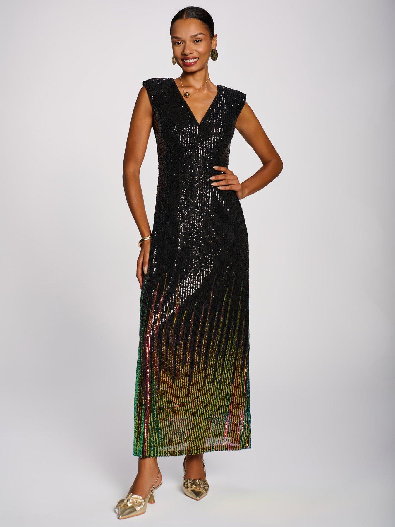 Image 5 of 7 of Jolie Moi Womens Multi Tone Patterned Sequin Maxi Dress - Black