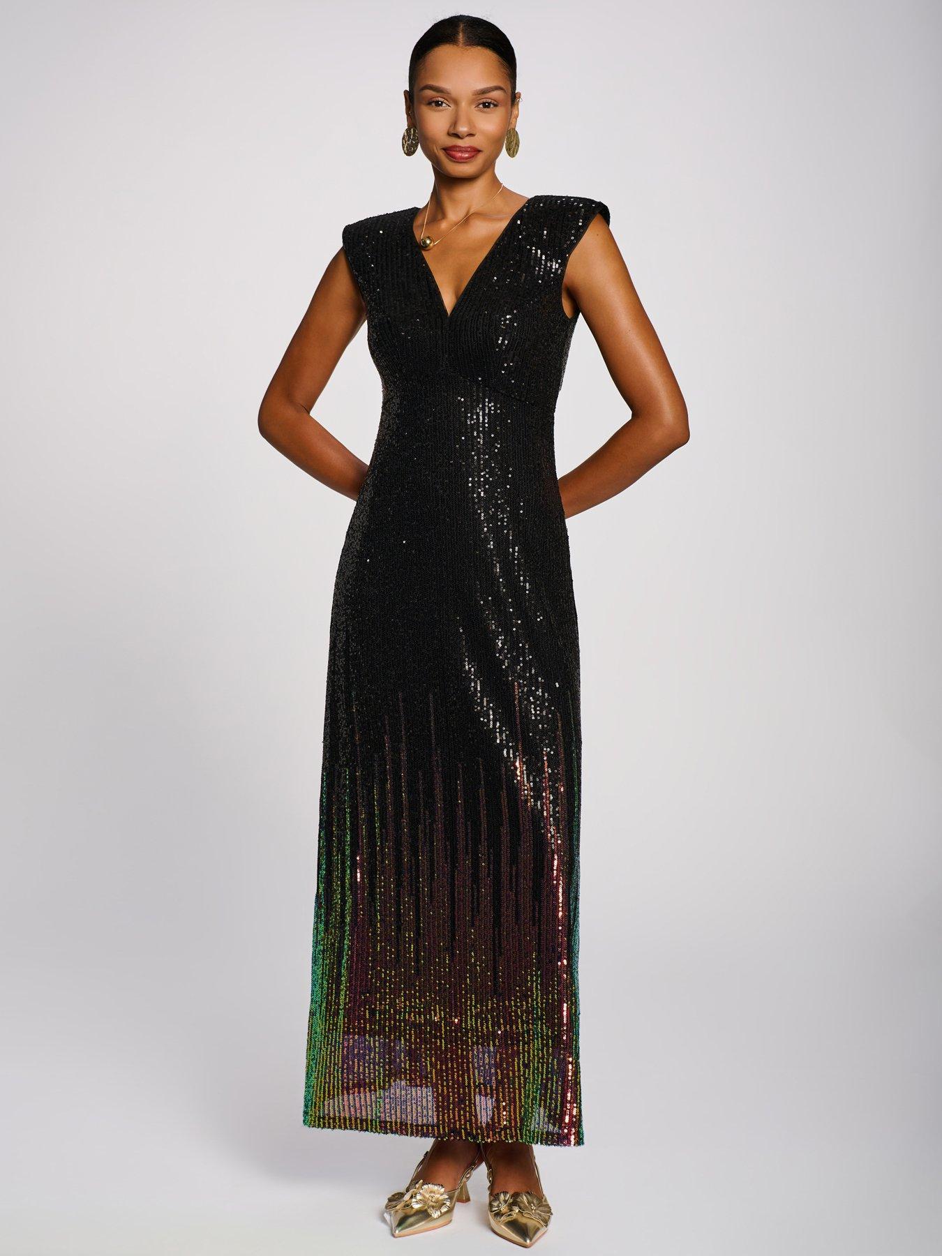 Image 6 of 7 of Jolie Moi Womens Multi Tone Patterned Sequin Maxi Dress - Black