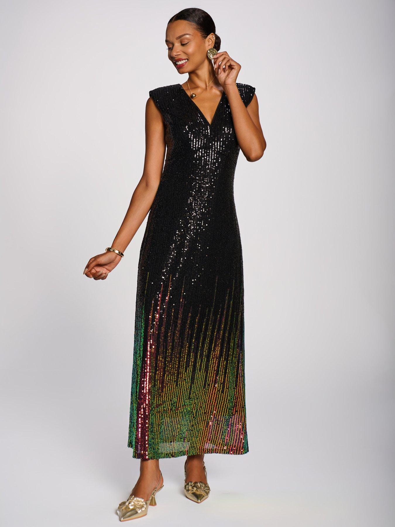 Image 7 of 7 of Jolie Moi Womens Multi Tone Patterned Sequin Maxi Dress - Black