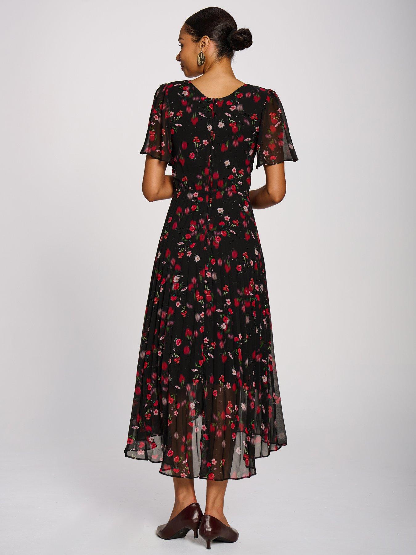 Image 2 of 7 of Jolie Moi Womens Chiffon Pleated Maxi Dress - Red