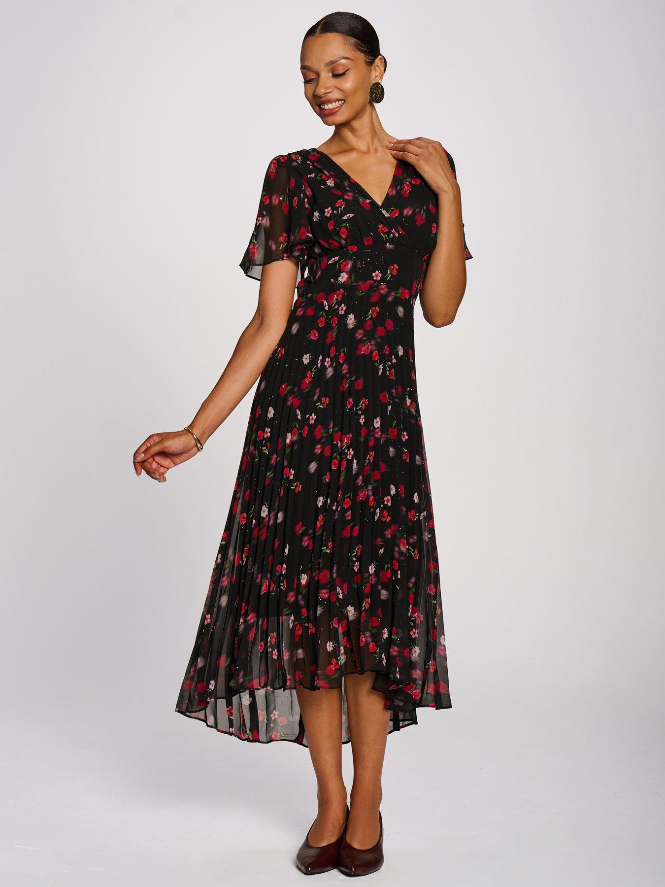 Image 5 of 7 of Jolie Moi Womens Chiffon Pleated Maxi Dress - Red