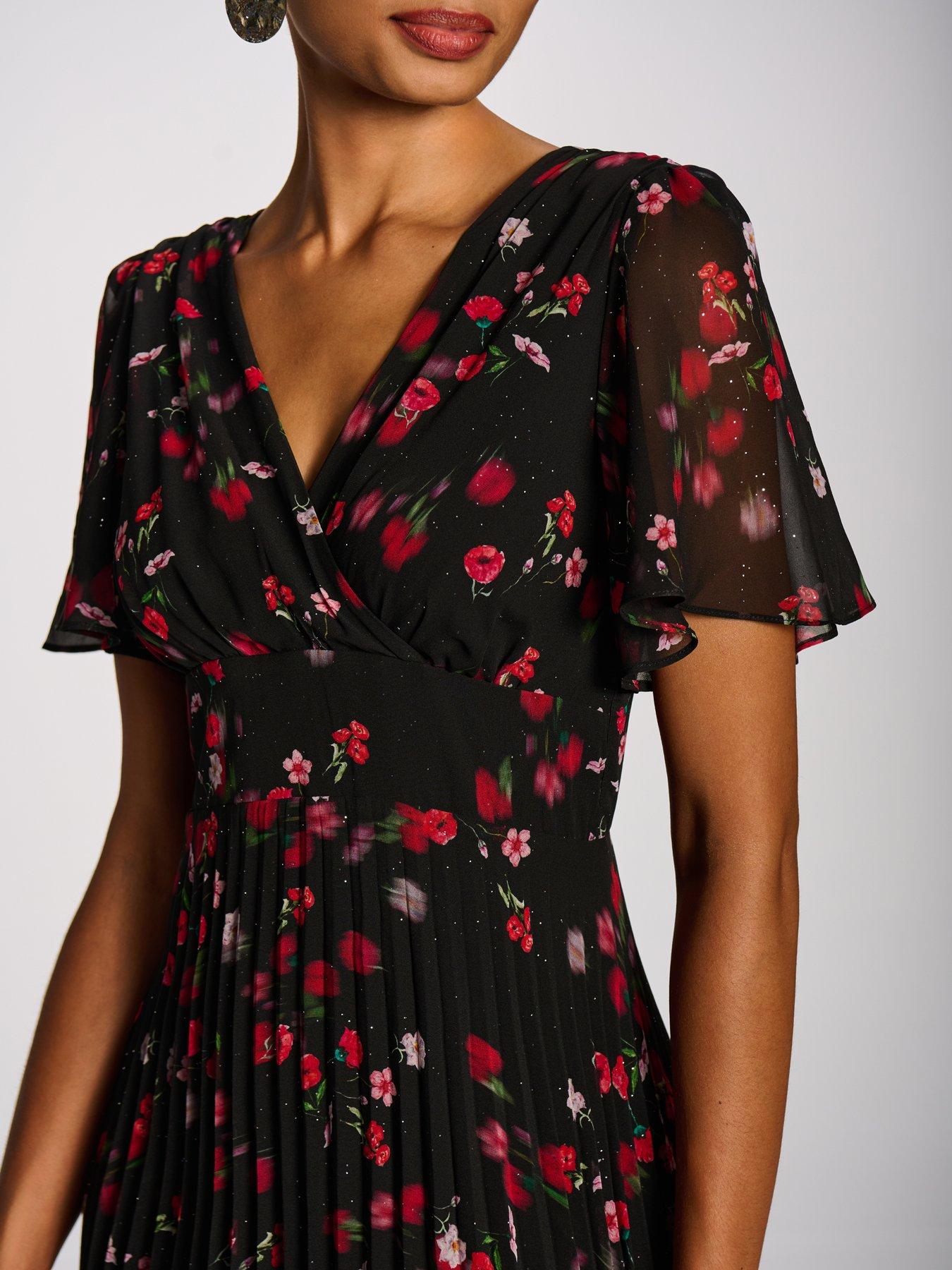 Image 6 of 7 of Jolie Moi Womens Chiffon Pleated Maxi Dress - Red
