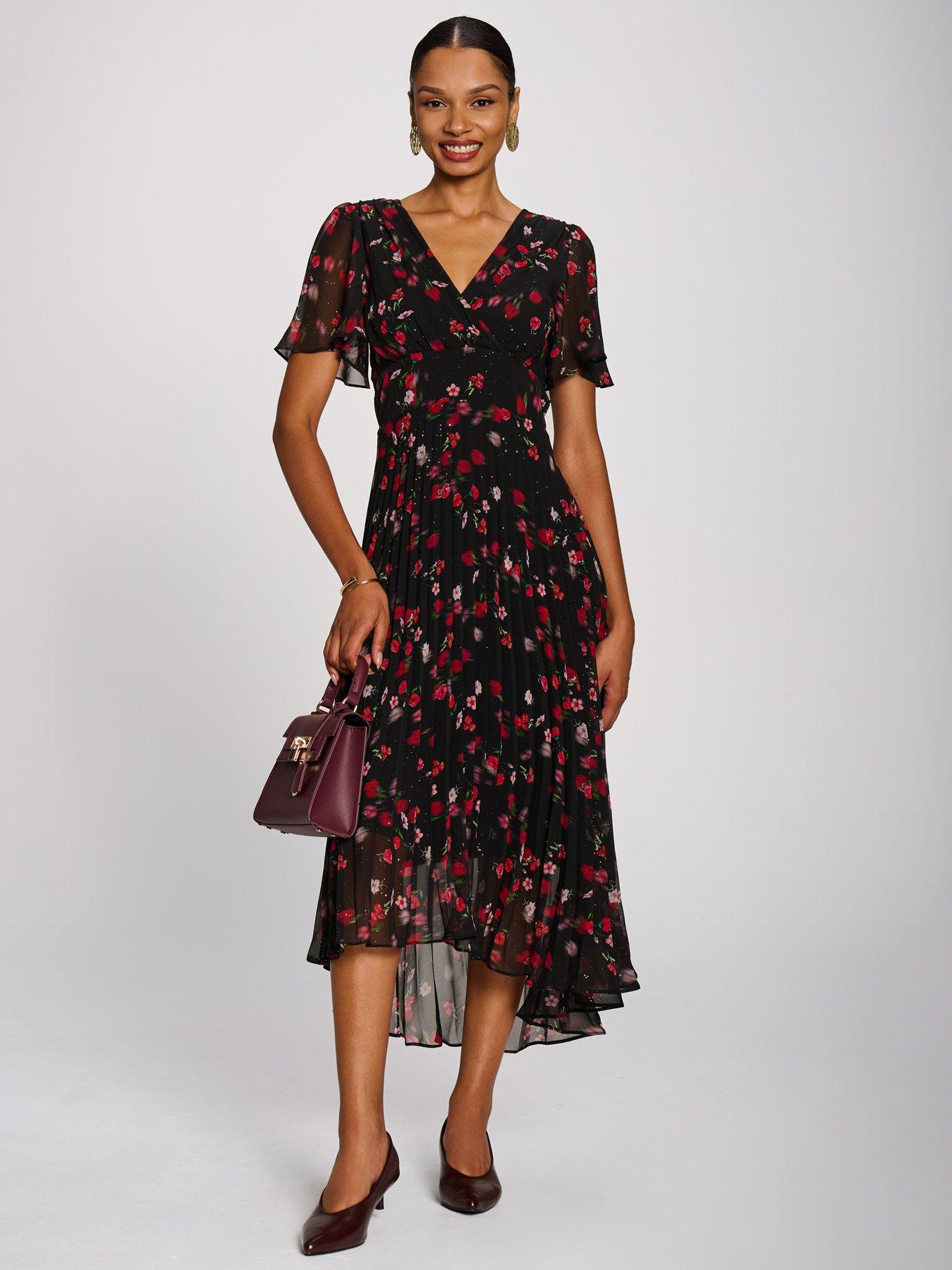 Image 7 of 7 of Jolie Moi Womens Chiffon Pleated Maxi Dress - Red
