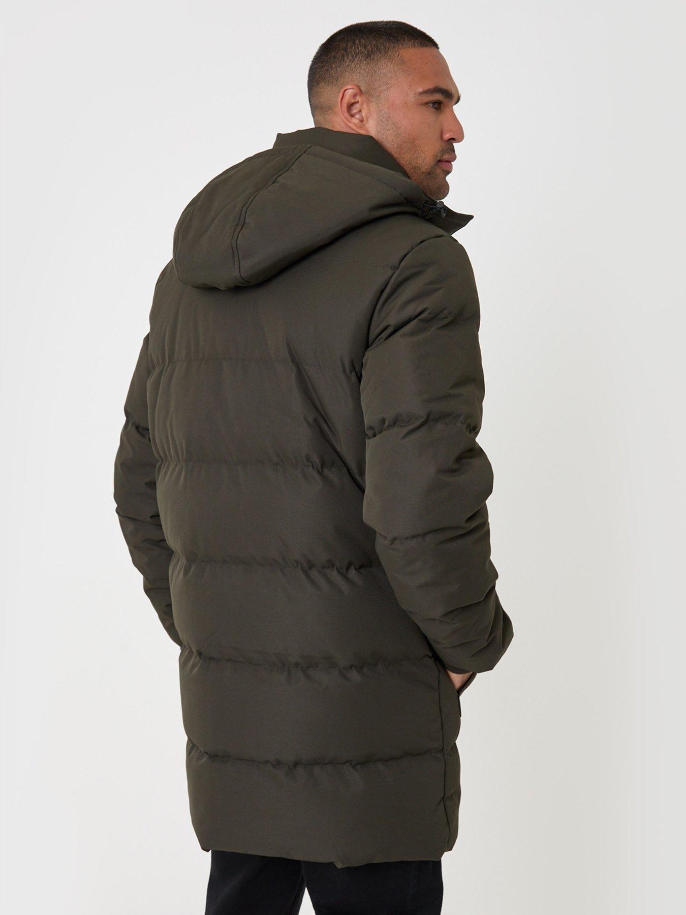 Image 2 of 5 of Threadbare Mens Padded Longline Showerproof Hooded Jacket - Green