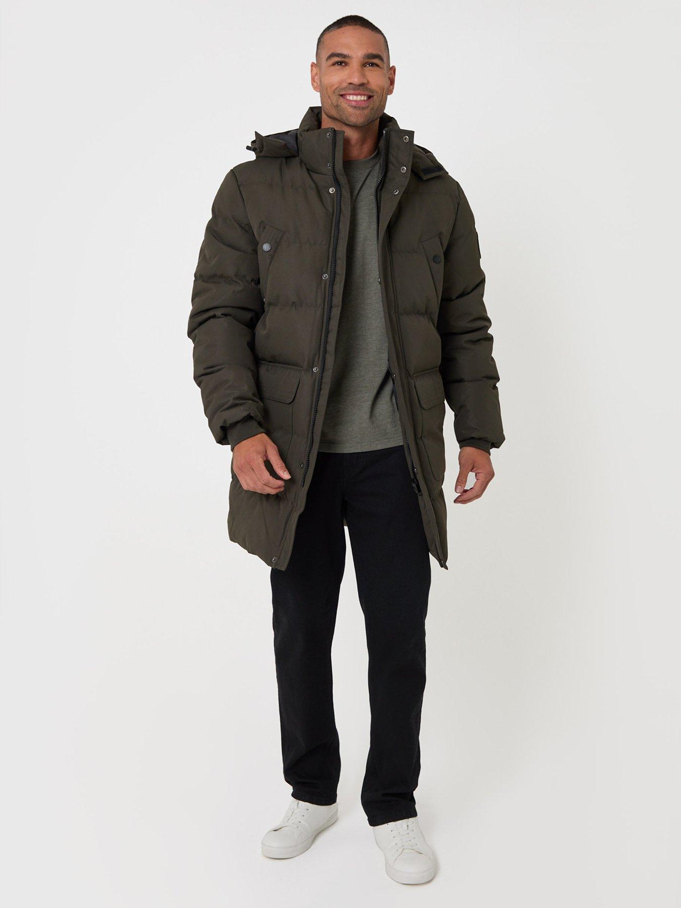 Image 3 of 5 of Threadbare Mens Padded Longline Showerproof Hooded Jacket - Green