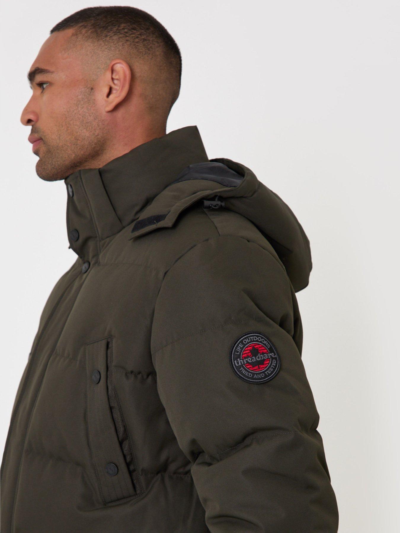Image 4 of 5 of Threadbare Mens Padded Longline Showerproof Hooded Jacket - Green