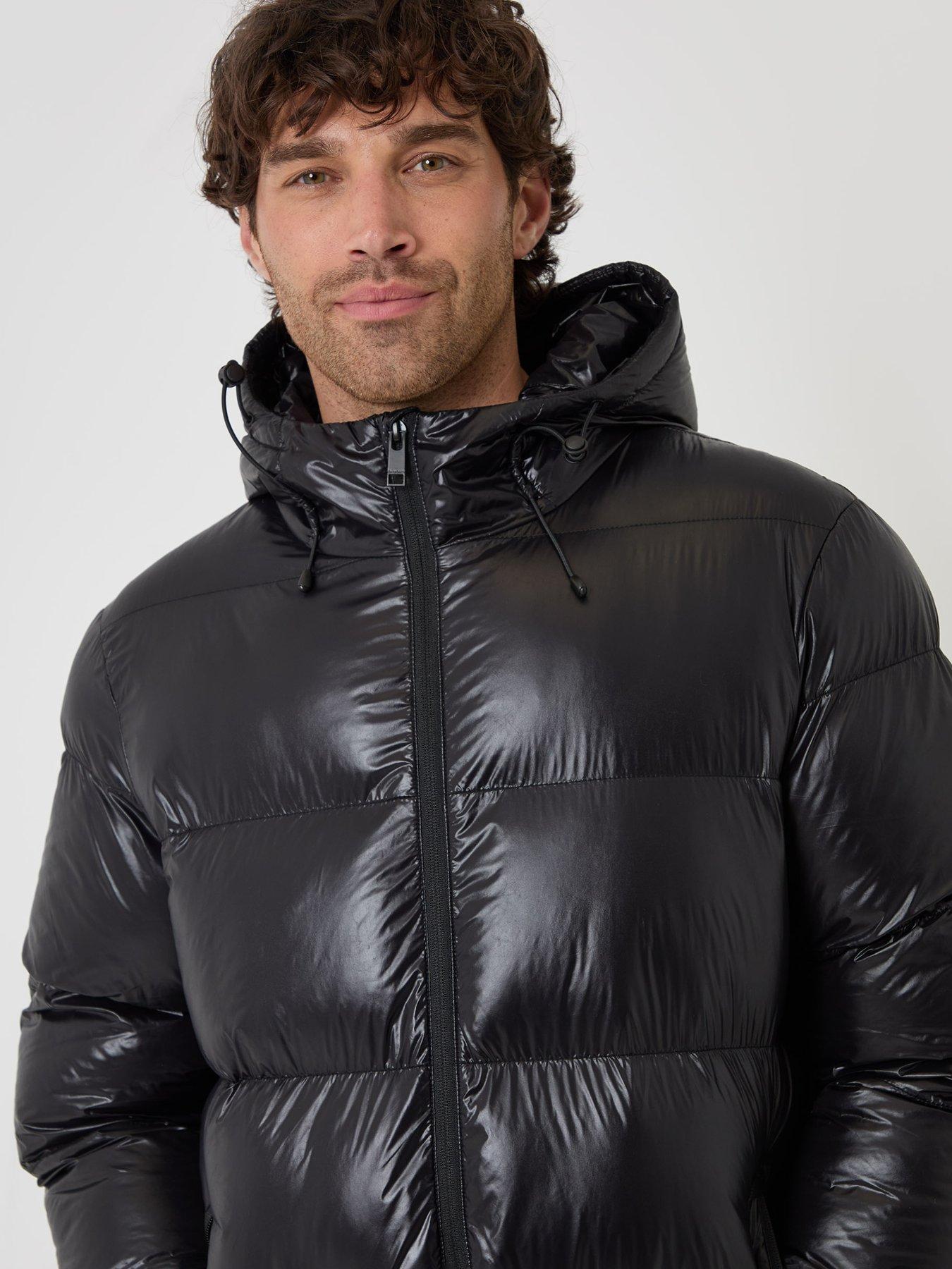 Image 4 of 4 of Threadbare Mens Lees Padded Hooded Longline Jacket - Black