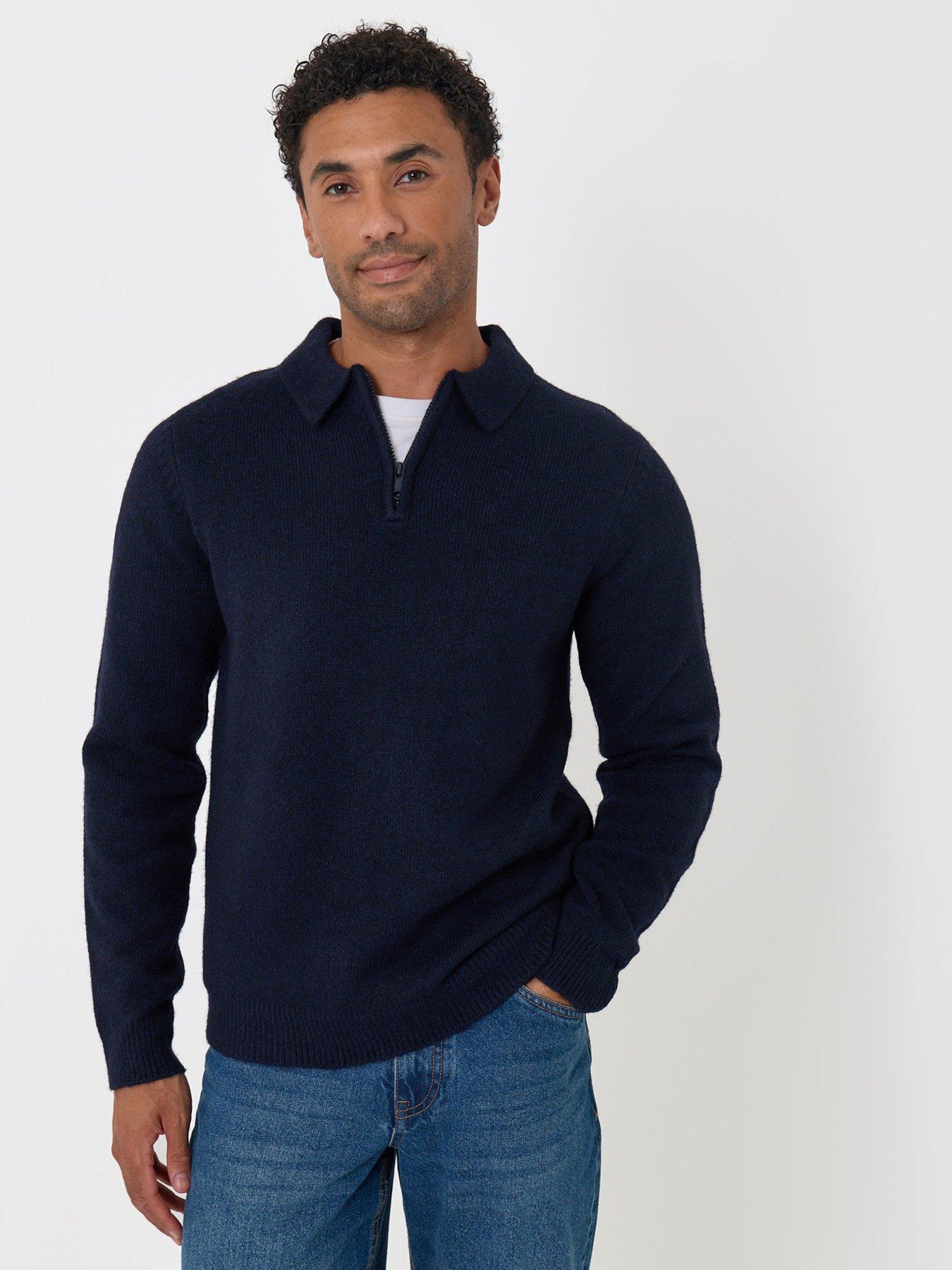 Image 1 of 5 of Threadbare Mens Windermere Half-Zip Polo Neck Chunky Knit Jumper - Navy