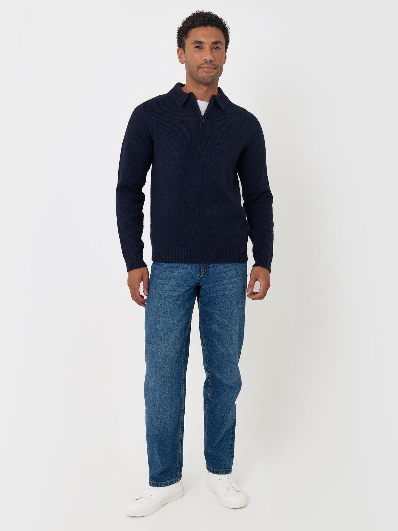 Image 3 of 5 of Threadbare Mens Windermere Half-Zip Polo Neck Chunky Knit Jumper - Navy
