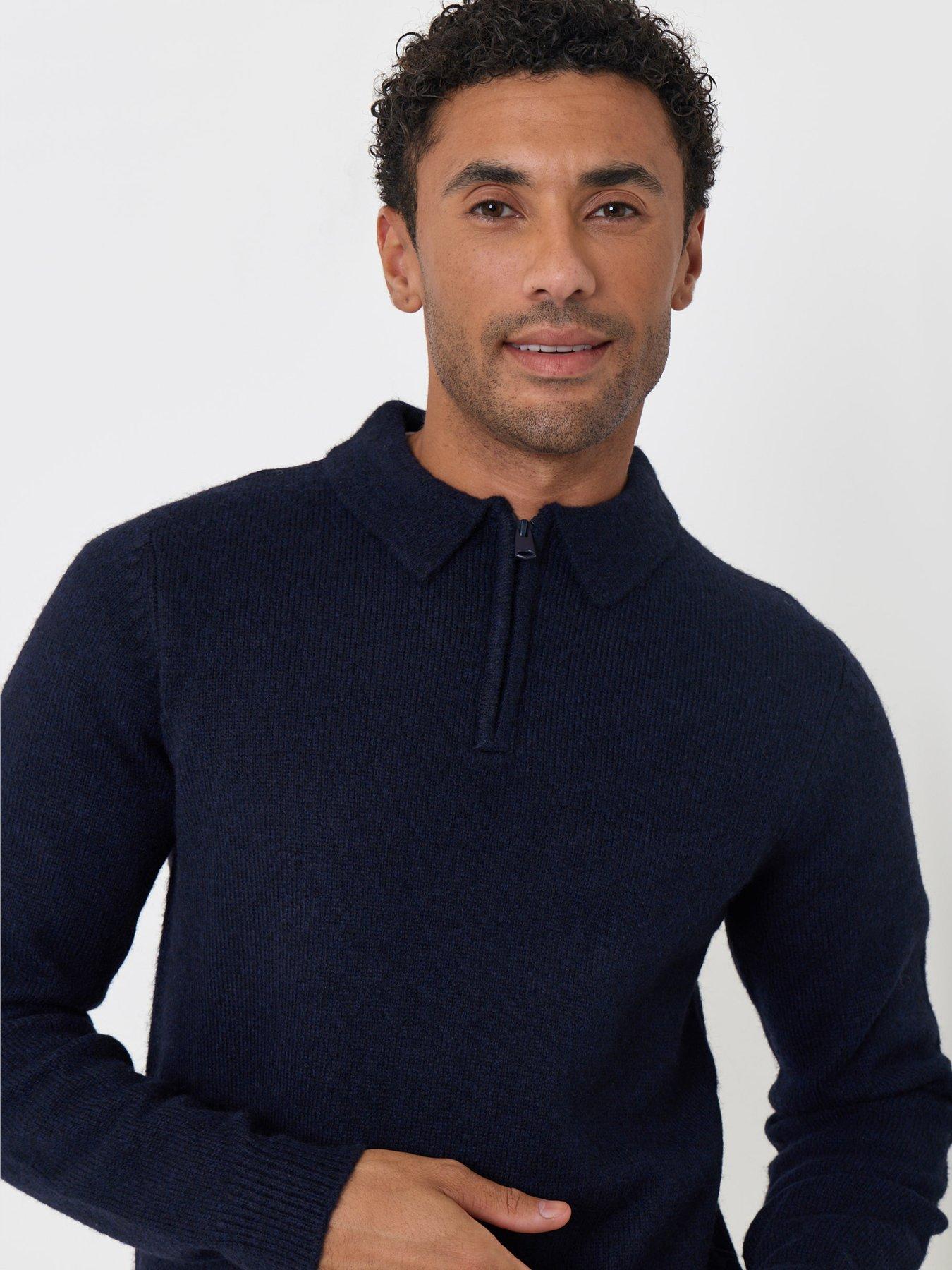 Image 4 of 5 of Threadbare Mens Windermere Half-Zip Polo Neck Chunky Knit Jumper - Navy