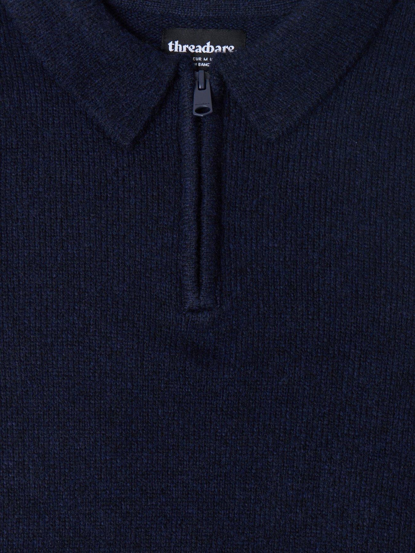 Image 5 of 5 of Threadbare Mens Windermere Half-Zip Polo Neck Chunky Knit Jumper - Navy