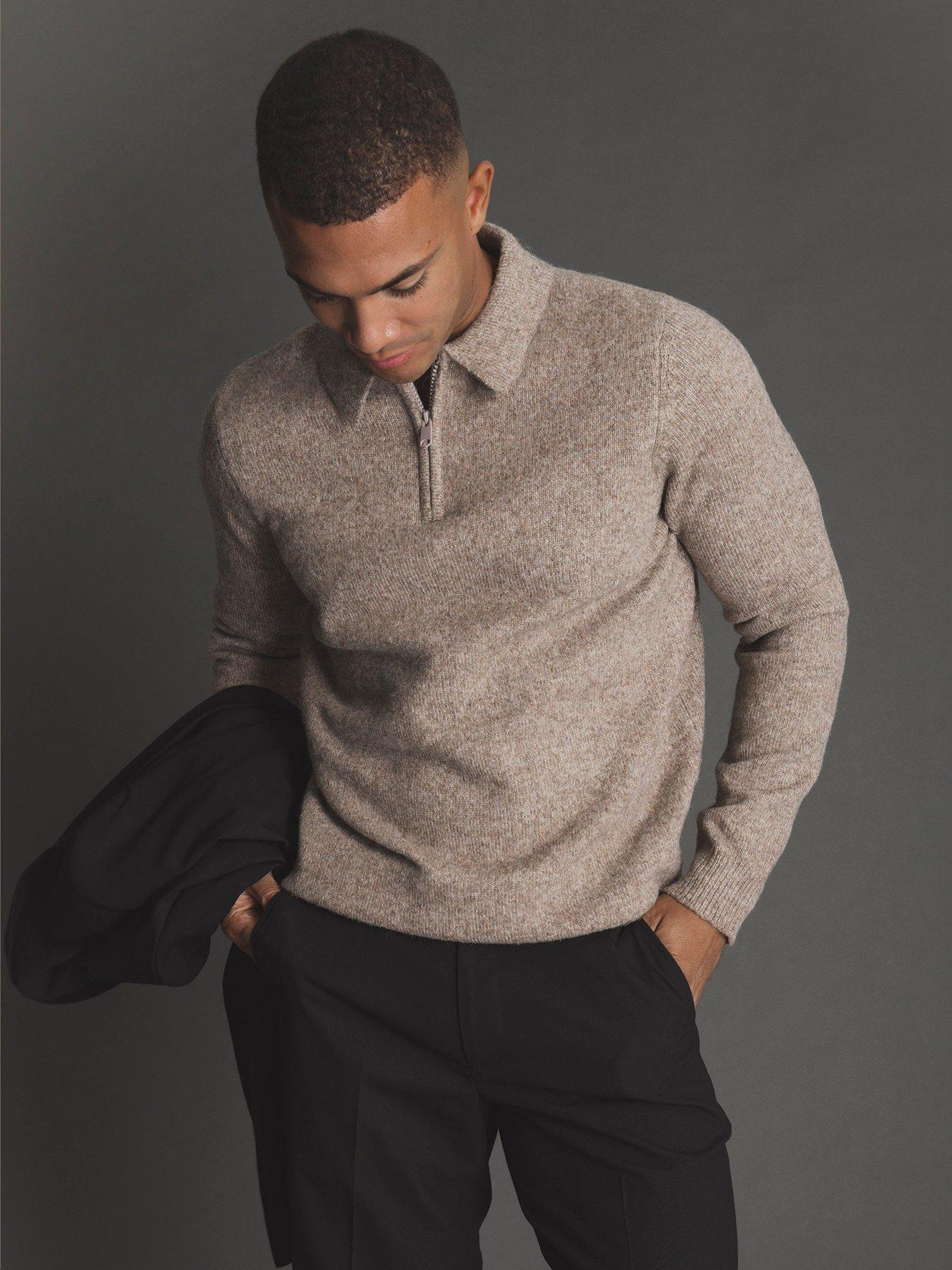 Image 1 of 5 of Threadbare Mens Windermere Half-Zip Polo Collar Jumper - Taupe