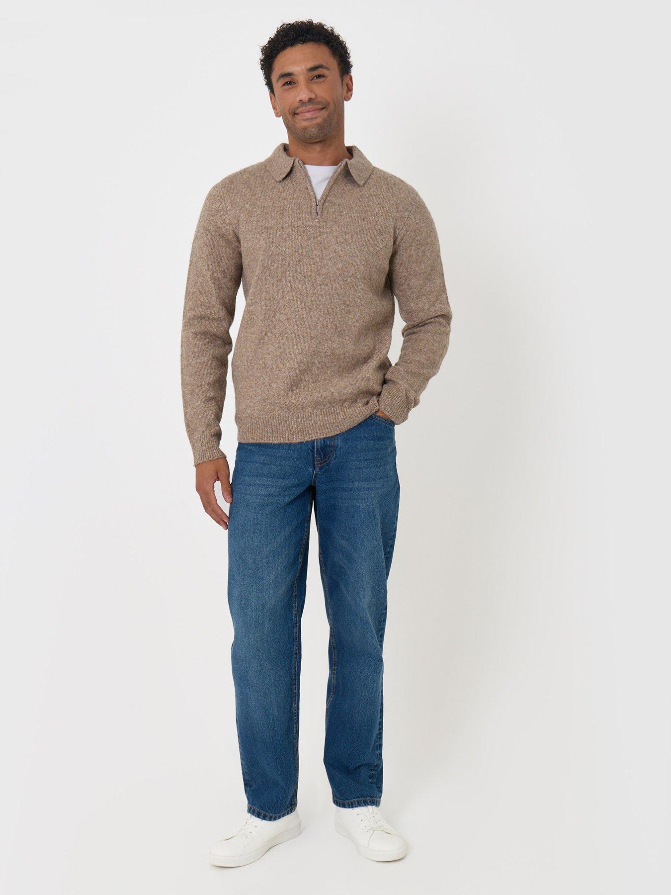 Image 3 of 5 of Threadbare Mens Windermere Half-Zip Polo Collar Jumper - Taupe