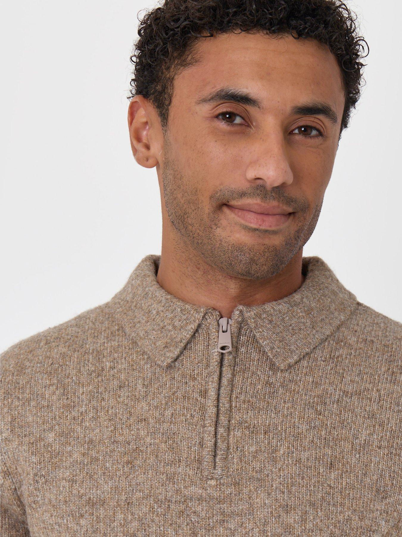 Image 4 of 5 of Threadbare Mens Windermere Half-Zip Polo Collar Jumper - Taupe