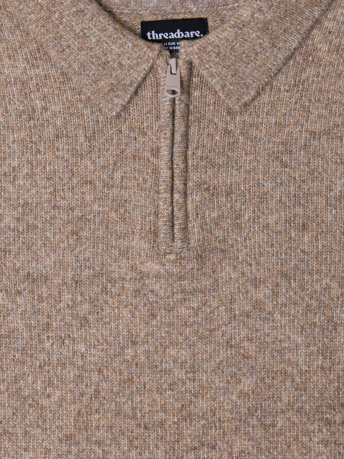 Image 5 of 5 of Threadbare Mens Windermere Half-Zip Polo Collar Jumper - Taupe