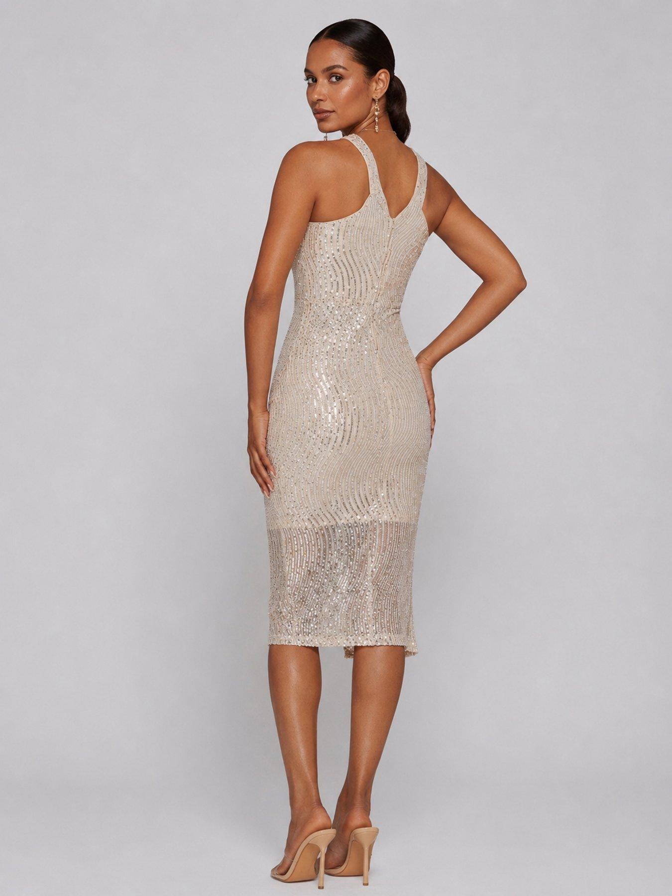 Image 2 of 6 of Jolie Moi Cross Neck Slit Bodycon Dress