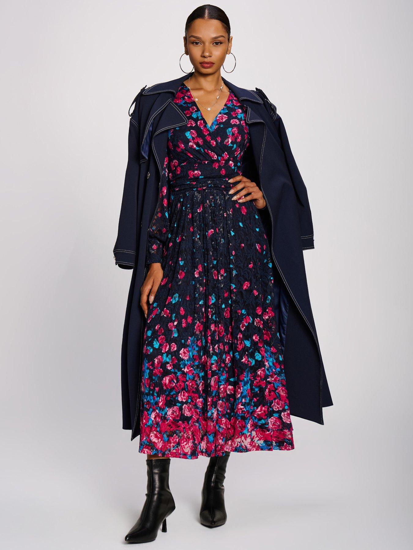 Image 3 of 7 of Jolie Moi Womens Long Sleeve Printed Lace Maxi Dress - Pink